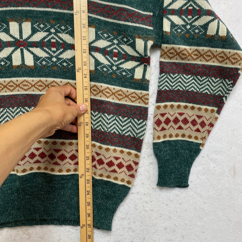 St Johns Bay Sweater Mens Large Green Fair Isle Snowflake Knit Vintage NWT - Picture 3 of 8